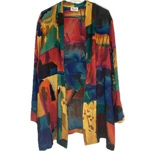 Maren Woman Plus Size 24 Abstract Open Front Blouse Colorful 90s Art Print